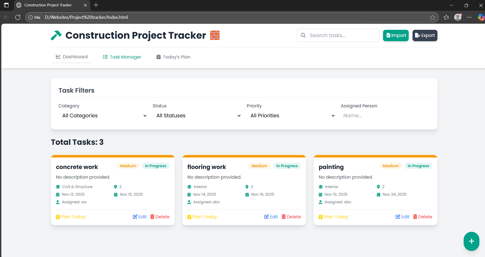 Task Manager/Filter View